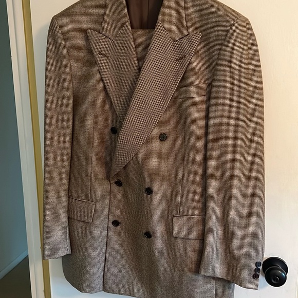 Men’s vintage double breasted jacket.  Micro houndstooth wool - Picture 1 of 8
